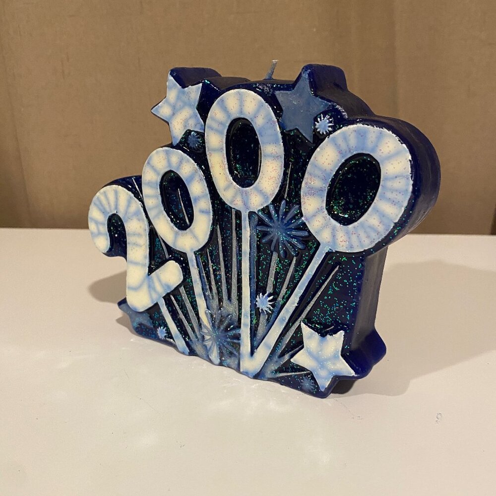 Avon 2000 Millennium‎ Candle Collectible Blue Stars Fireworks 5x6